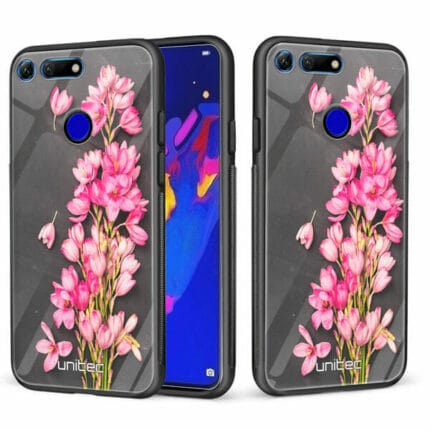 Huawei Honor View 20 unitec suojakuori 2 Pink Flowers on Carbon Grey Background