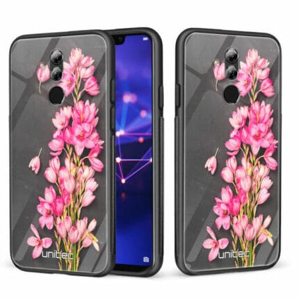 Huawei Mate 20 Lite unitec suojakuori 2 Pink Flowers on Carbon Grey Background