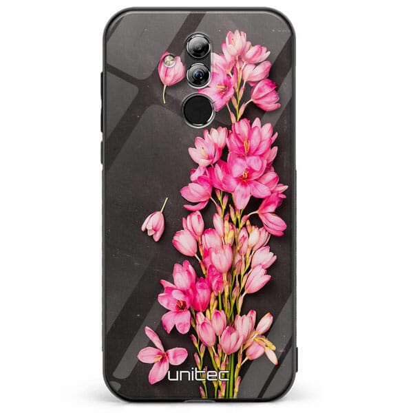 Huawei Mate 20 Lite unitec suojakuori Pink Flowers on Carbon Grey Background