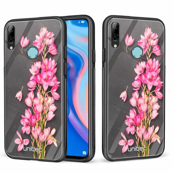 Huawei P Smart Z unitec suojakuori 2 Pink Flowers on Carbon Grey Background
