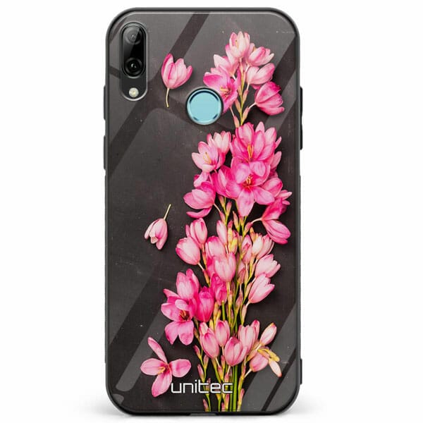 Huawei P Smart Z unitec suojakuori Pink Flowers on Carbon Grey Background