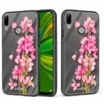 Huawei P20 Lite unitec suojakuori 2 Pink Flowers on Carbon Grey Background