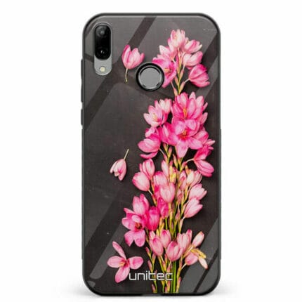 Huawei P20 Lite unitec suojakuori Pink Flowers on Carbon Grey Background