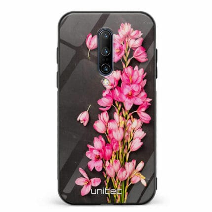 OnePlus 7 Pro unitec suojakuori Pink Flowers on Carbon Grey Background