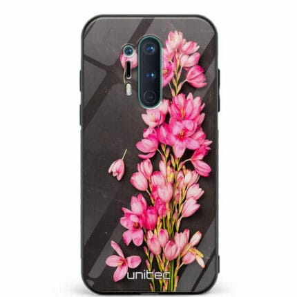 OnePlus 8 Pro unitec suojakuori Pink Flowers on Carbon Grey Background