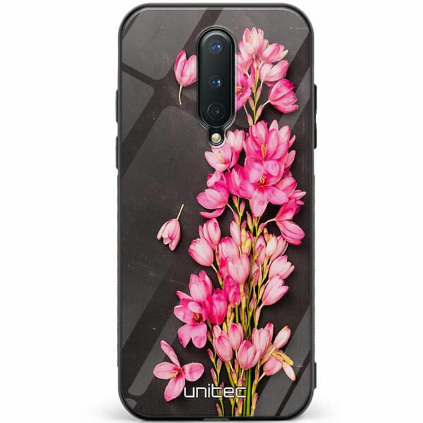 OnePlus 8 unitec suojakuori Pink Flowers on Carbon Grey Background