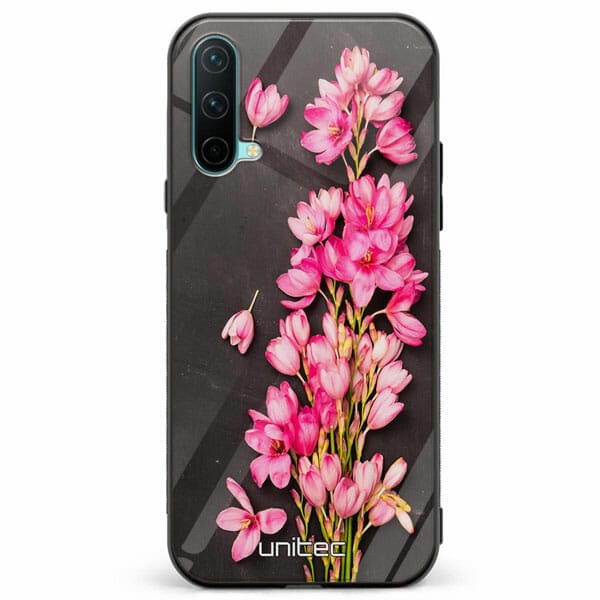 OnePlus Nord CE 5G unitec suojakuori Pink Flowers on Carbon Grey Background