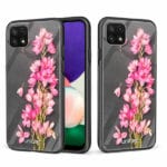 Samsung Galaxy A22 5G unitec suojakuori 2 Pink Flowers on Carbon Grey Background