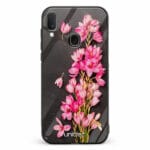Samsung Galaxy A40 unitec suojakuori Pink Flowers on Carbon Grey Background