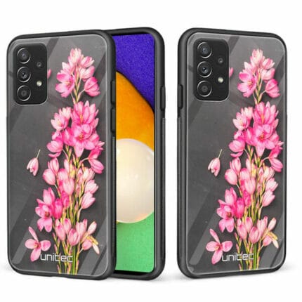 Samsung Galaxy A52 A52 5G A52s unitec suojakuori 2 Pink Flowers on Carbon Grey Background