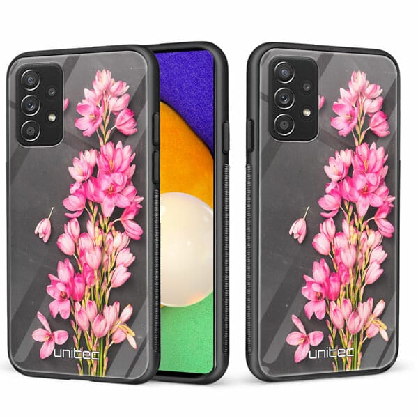 Samsung Galaxy A72 A72 5G unitec suojakuori 2 Pink Flowers on Carbon Grey Background