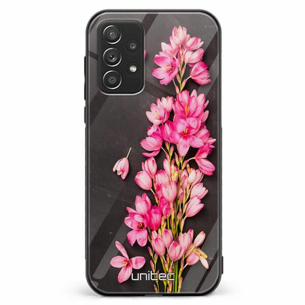 Samsung Galaxy A72 A72 5G unitec suojakuori Pink Flowers on Carbon Grey Background