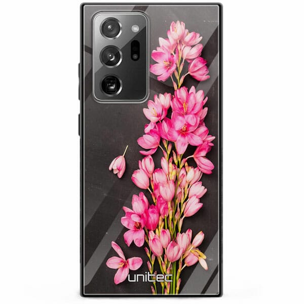Samsung Galaxy Note 20 Ultra unitec suojakuori Pink Flowers on Carbon Grey Background