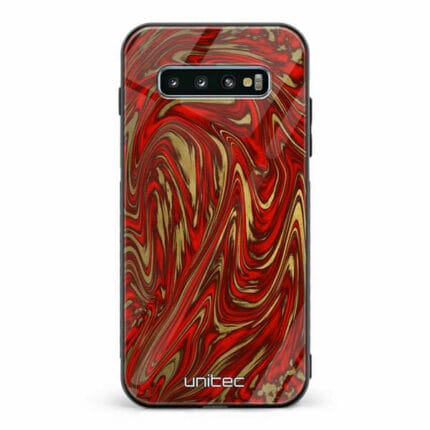 Samsung Galaxy S10 unitec suojakuori Red Gold Waves