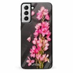 Samsung Galaxy S21 Plus 5G unitec suojakuori Pink Flowers on Carbon Grey Background