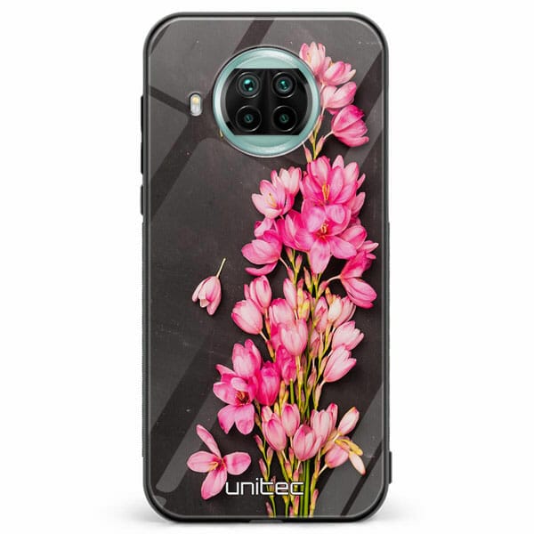 Xiaomi Mi 10T Lite unitec suojakuori Pink Flowers on Carbon Grey Background