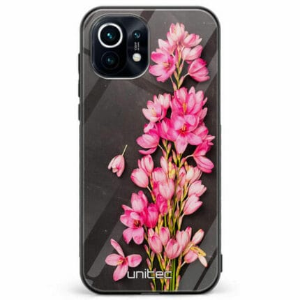 Xiaomi Mi 11 unitec suojakuori Pink Flowers on Carbon Grey Background