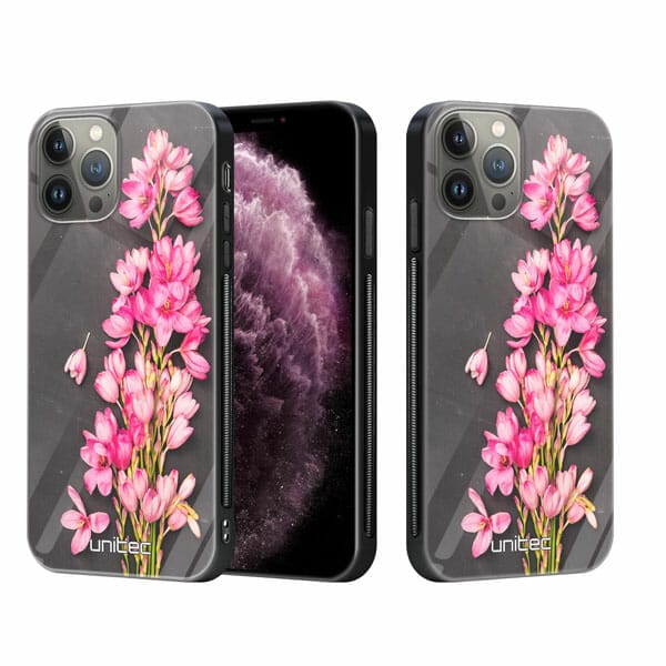 iPhone 11 Pro Max unitec suojakuori 2 Pink Flowers on Carbon Grey Background