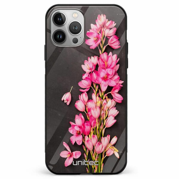 iPhone 11 Pro Max unitec suojakuori Pink Flowers on Carbon Grey Background