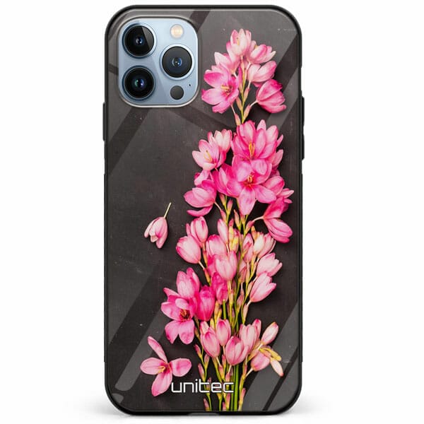 iPhone 11 Pro unitec suojakuori Pink Flowers on Carbon Grey Background