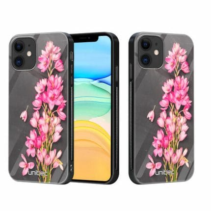 iPhone 11 unitec suojakuori 2 Pink Flowers on Carbon Grey Background