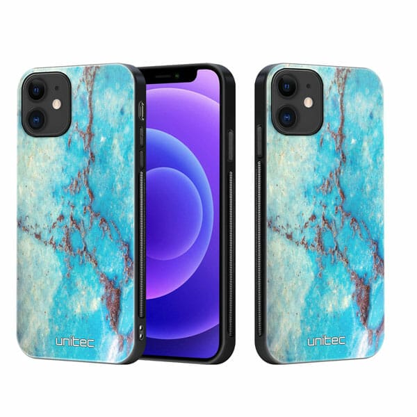 iPhone 12 Mini unitec suojakuori 2 Turquoise Marble
