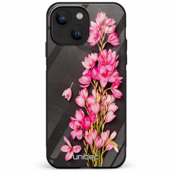 iPhone 13 unitec suojakuori Pink Flowers on Carbon Grey Background