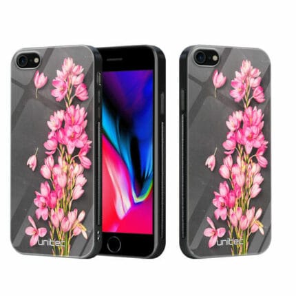 iPhone 7 8 se 2020 se 2022 unitec suojakuori 2 Pink Flowers on Carbon Grey Background