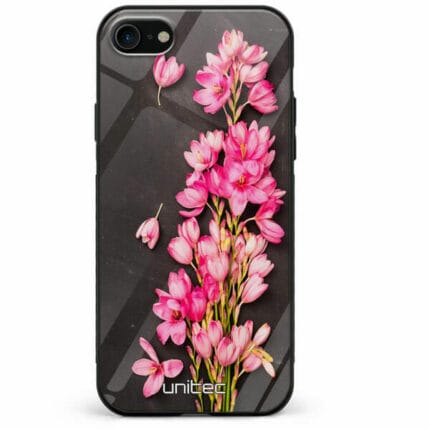 iPhone 7 8 se 2020 se 2022 unitec suojakuori Pink Flowers on Carbon Grey Background