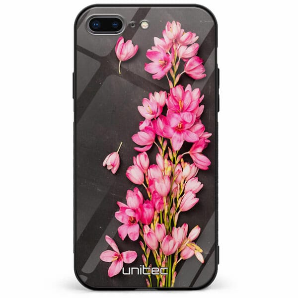 iPhone 7 plus iphone 8 plus unitec suojakuori Pink Flowers on Carbon Grey Background