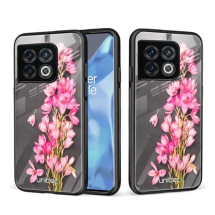 OnePlus 10 Pro 5G Unitec Suojakuori 2 Pink Flowers on Carbon Grey Background