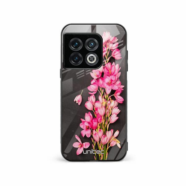 OnePlus 10 Pro 5G Unitec Suojakuori Pink Flowers on Carbon Grey Background