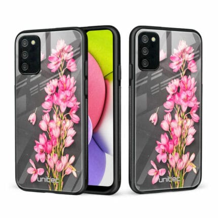 Samsung Galaxy A03s Unitec Suojakuori 2 Pink Flowers on Carbon Grey Background