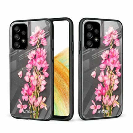 Samsung Galaxy A33 5G Unitec Suojakuori 2 Pink Flowers on Carbon Grey Background