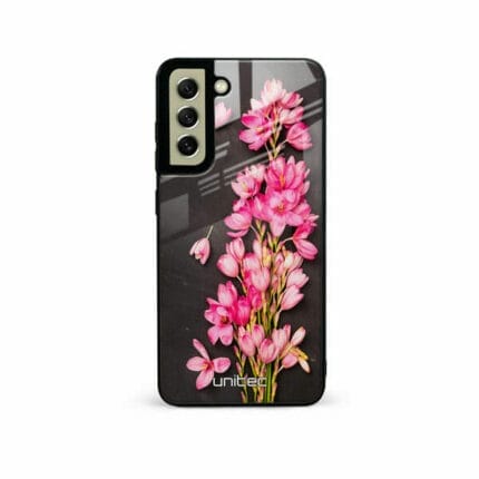 Samsung Galaxy S21 FE 5G Unitec Suojakuori Pink Flowers on Carbon Grey Background