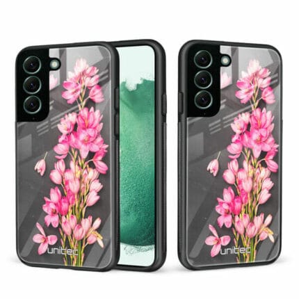 Samsung Galaxy S22 5G Unitec Suojakuori 2 Pink Flowers on Carbon Grey Background