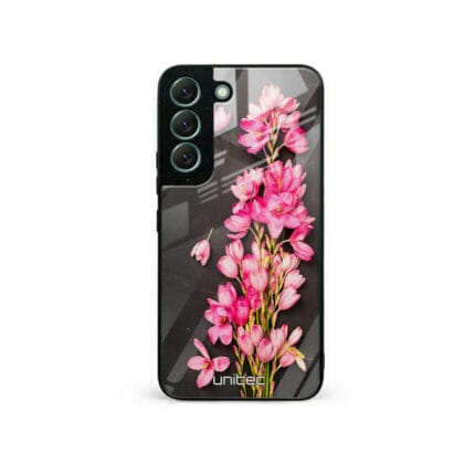 Samsung Galaxy S22 5G Unitec Suojakuori Pink Flowers on Carbon Grey Background