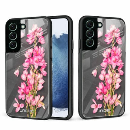 Samsung Galaxy S22 Plus 5G Unitec Suojakuori 2 Pink Flowers on Carbon Grey Background