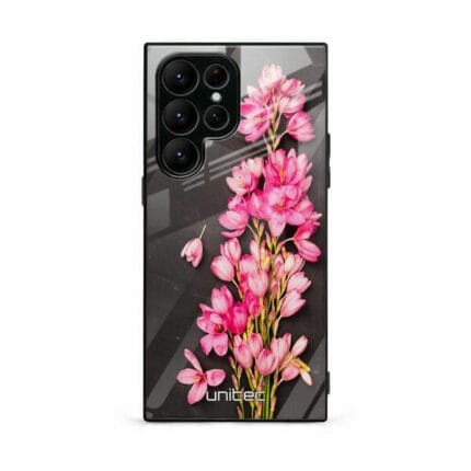 Samsung Galaxy S22 Ultra 5G Unitec Suojakuori Pink Flowers on Carbon Grey Background