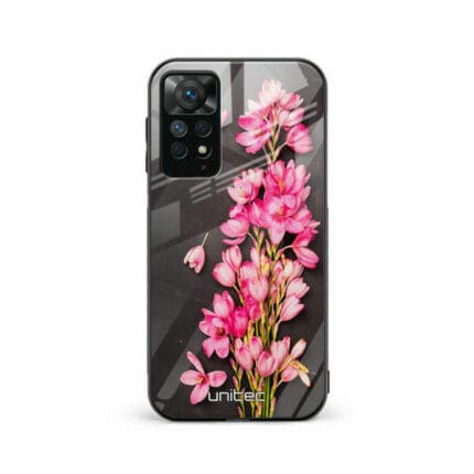 Xiaomi Redmi Note 11 Unitec Suojakuori Pink Flowers on Carbon Grey Background